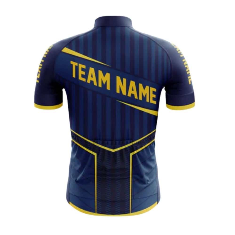 Custom Cycling Team Short Sleeve Jersey For Men Navy Yellow, Custom Navy Cycling Jerseys CG0512