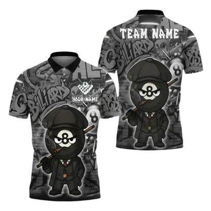 Custom 8 Ball Graffiti Men's Billiard Polo Shirts, Custom 8 Ball Pool Team Shirts BIE0050