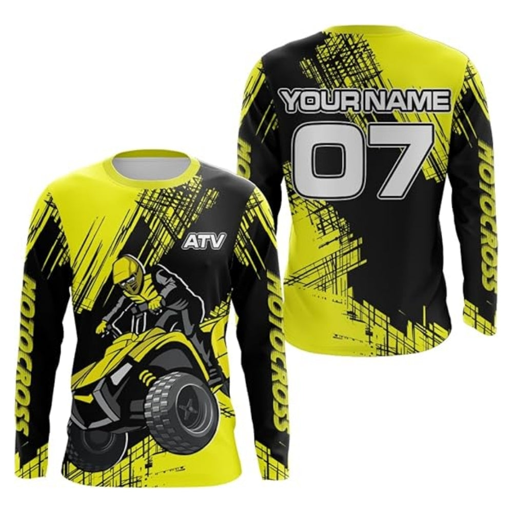 Custom ATV Motocross Black And Red Men's Long Sleeve Jerseys, Custom ATV Shirts MZ0037