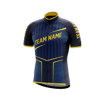 Custom Cycling Team Short Sleeve Jersey For Men Navy Yellow, Custom Navy Cycling Jerseys CG0512