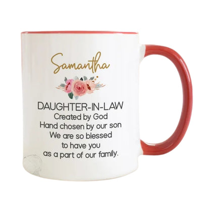 Personalized Flower Daughter In Law Mug, Personalized Daughter In Law Mug From Mother In Law WD0129