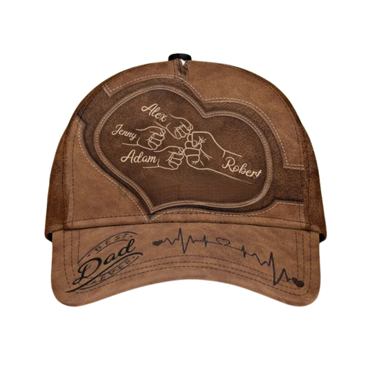 Custom Best Dad Ever First Bump with Kid Names Baseball Cap, Custom 3D Printed Caps Hats For Father Day CP0151