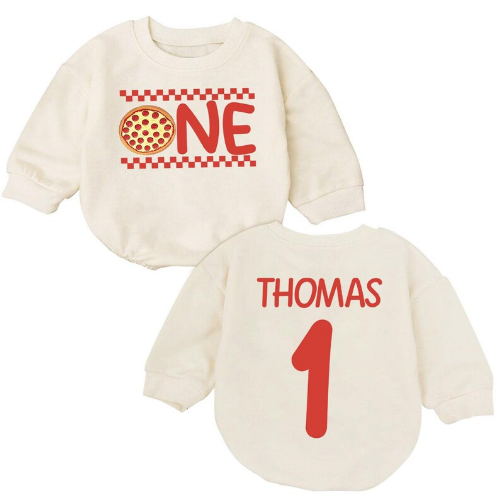 Custom One Pizza First Birthday Baby Romper Sweatshirt, Custom 1st Birthday Pizza Baby Romper Sweater BB0501