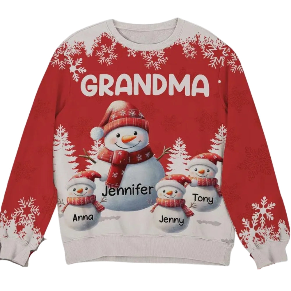 Custom Grandma Christmas 3D Sweatshirt With Kids Names, Custom Christmas Sweatshirt For Grandmother 2D1047