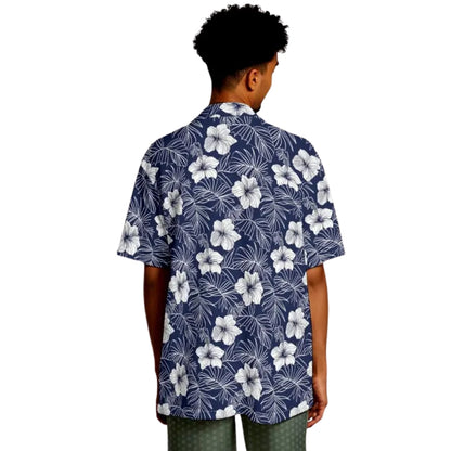 White Navy Hibiscus Family Hawaiian Shirts, Matching Floral Hibiscus Family Hawaiian Shirts ET0899
