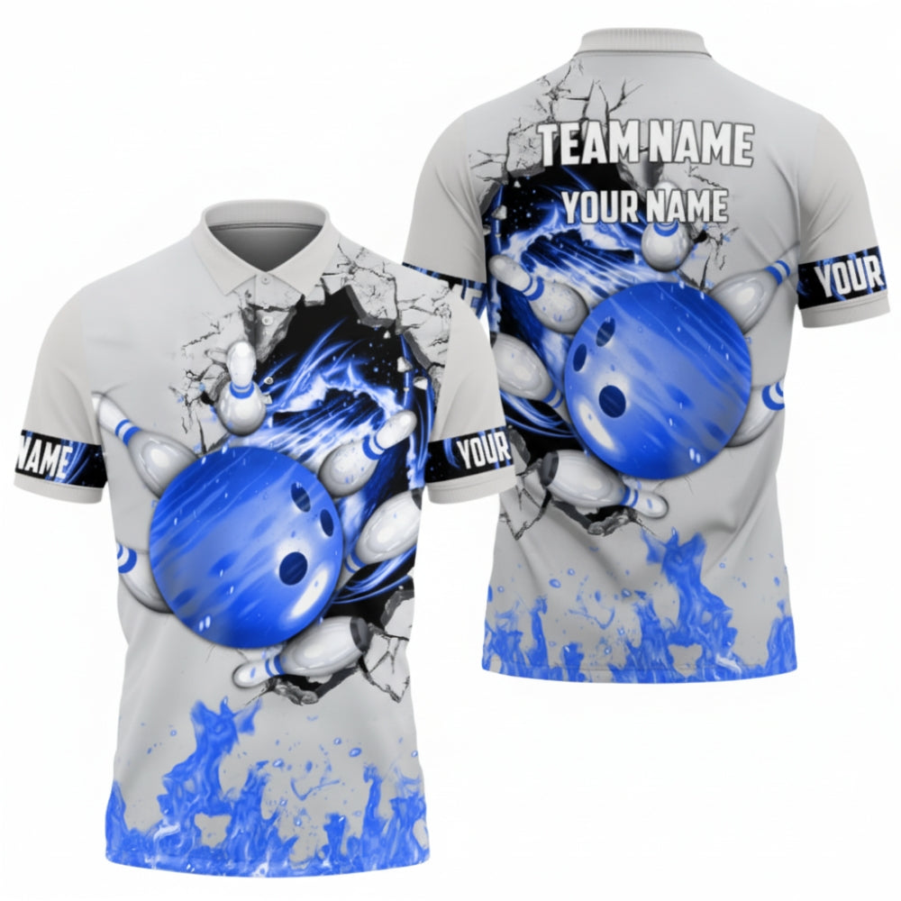 Custom Break Ball Flame Bowling Polo Shirt Men, Custom Flame Bowling Team Shirts BZ0363