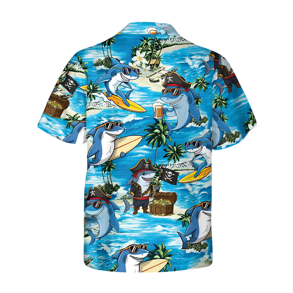 Pirate Shark Tropical Hawaiian Shirt Men, Funny Shark Hawaiian Shirt HE0788