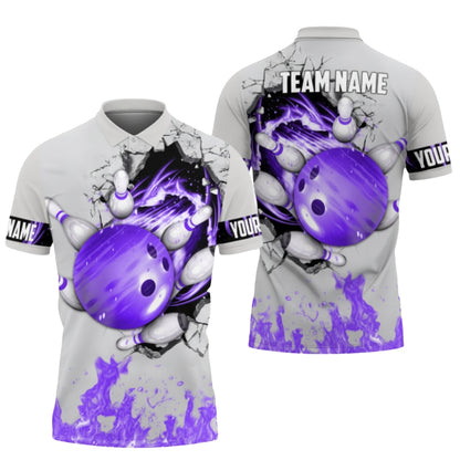 Custom Break Ball Flame Bowling Polo Shirt Men, Custom Flame Bowling Team Shirts BZ0363