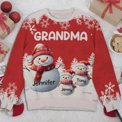Custom Grandma Christmas 3D Sweatshirt With Kids Names, Custom Christmas Sweatshirt For Grandmother 2D1047