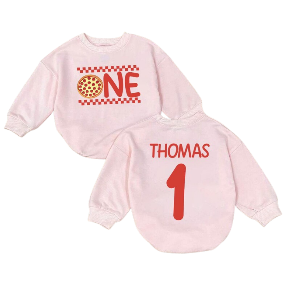 Custom One Pizza First Birthday Baby Romper Sweatshirt, Custom 1st Birthday Pizza Baby Romper Sweater BB0501