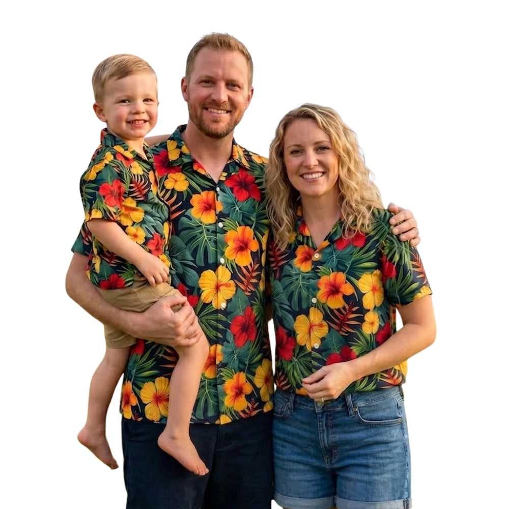 Hibiscus Tropical Family Matching Hawaiian Shirts, Floral Hawaiian Shirts For Family ET0900