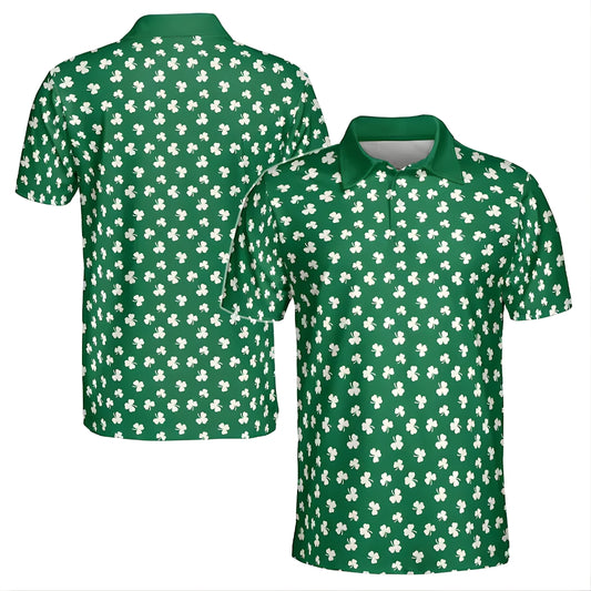 Lucky Shamrock Green Golf Polo Shirt Mens, St Patrick's Day Golf Shirts GE0243