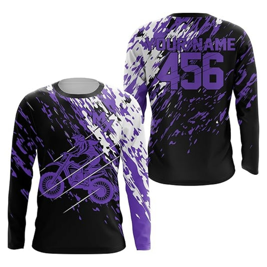 Personalized MX Racing Dirt Bike Purple Long Sleeve Shirt For Men, Custom Motocross Jerseys MZ0040