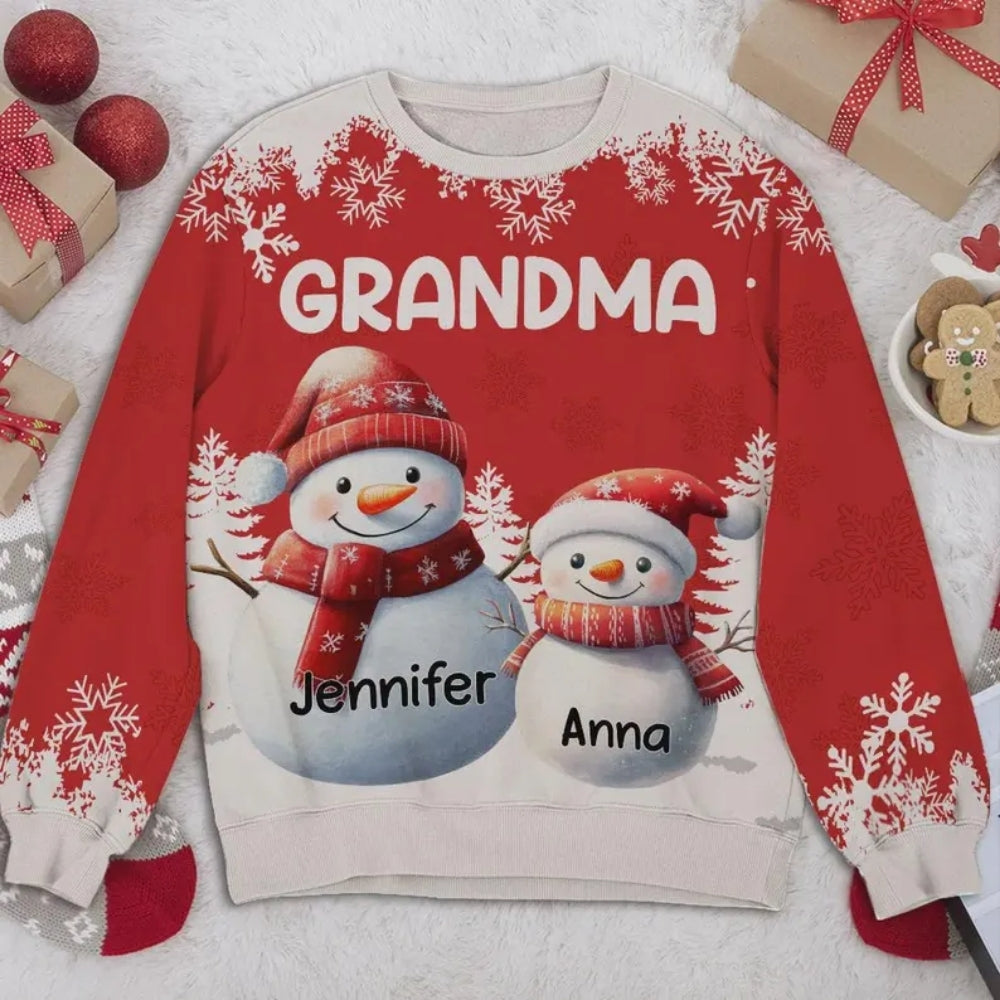 Custom Grandma Christmas 3D Sweatshirt With Kids Names, Custom Christmas Sweatshirt For Grandmother 2D1047