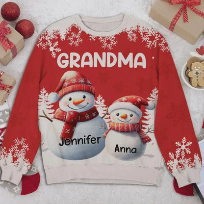 Custom Grandma Christmas 3D Sweatshirt With Kids Names, Custom Christmas Sweatshirt For Grandmother 2D1047