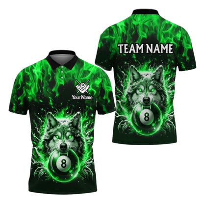 Custom Wolf 8 Ball Flaming Billiard Men Polo Shirt, Custom Wolf Billiard Team Shirts BIE0051