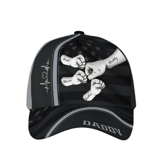 Custom Fist Bump Dad Kid Names USA Flag Baseball Cap, Custom Father's Day Caps CP0152