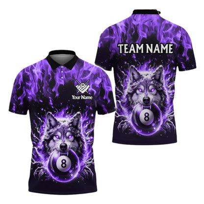 Custom Wolf 8 Ball Flaming Billiard Men Polo Shirt, Custom Wolf Billiard Team Shirts BIE0051