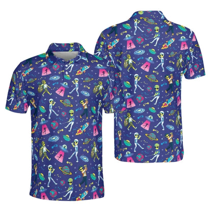 Funny Alien Golf Men's Polo Shirt, Space Alien Golf Shirts GE0351