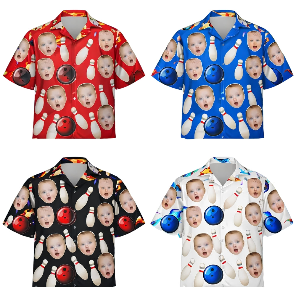 Custom Kids Face Bowling Hawaiian Shirt For Men Women, Custom Photo Hawaiian Bowling Shirts BE0159