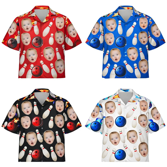 Custom Kids Face Bowling Hawaiian Shirt For Men Women, Custom Photo Hawaiian Bowling Shirts BE0159