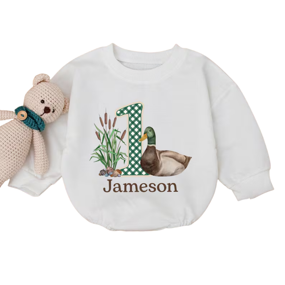 Custom One Mallart Duck Baby Romper Sweatshirt, Custom Duck First Birthday Romper Sweatshirt For Baby BB0503
