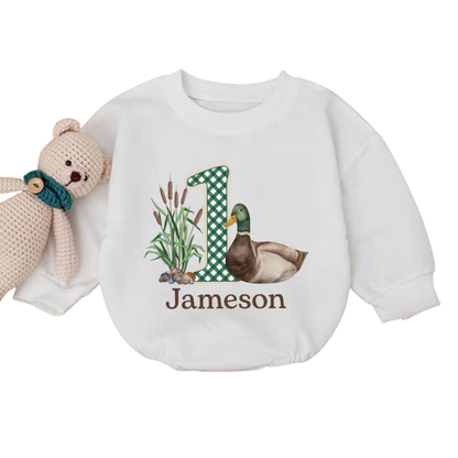 Custom One Mallart Duck Baby Romper Sweatshirt, Custom Duck First Birthday Romper Sweatshirt For Baby BB0503