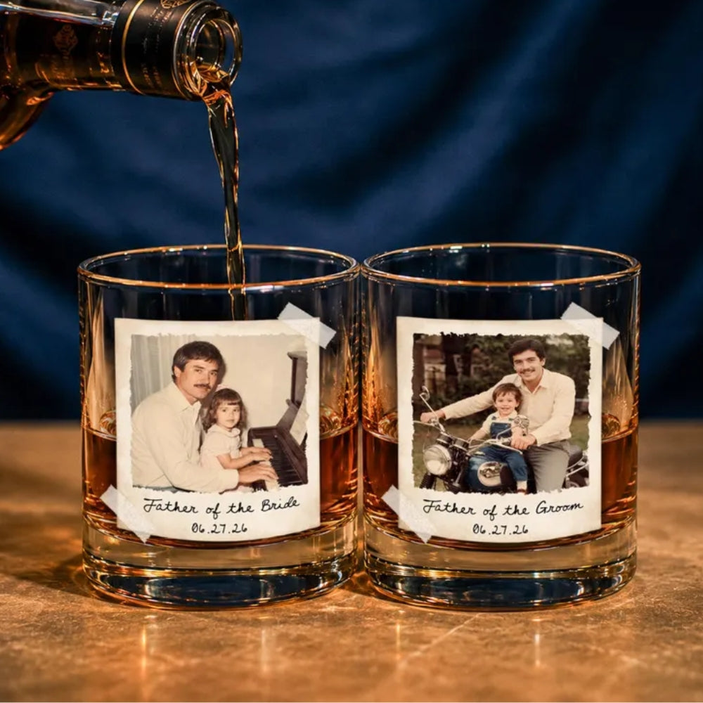 Custom Photo Father Of The Groom Bride Whiskey Glass, Custom Father Of The Couple Wedding Glass WD0360
