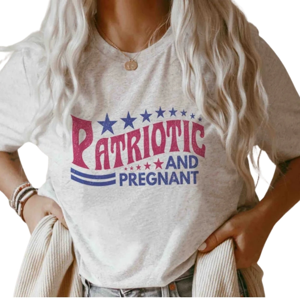 Just Patriotic And Pregnant Matching Baby Announcement 4th Of July Shirt For Husband And Wife, Pregnancy Announcement Matching Shirts For Couple ET0738