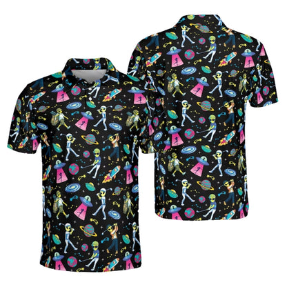 Funny Alien Golf Men's Polo Shirt, Space Alien Golf Shirts GE0351
