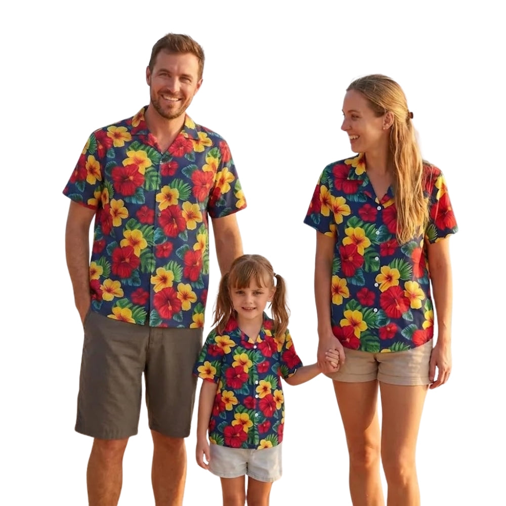 Matching Hibiscus Family Hawaiian Shirts, Floral Matching Hawaiian Family Shirts ET0901