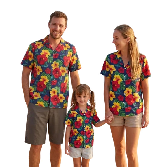 Matching Hibiscus Family Hawaiian Shirts, Floral Matching Hawaiian Family Shirts ET0901