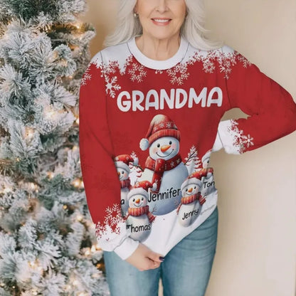 Custom Grandma Christmas 3D Sweatshirt With Kids Names, Custom Christmas Sweatshirt For Grandmother 2D1047