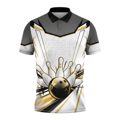 Golden And White Custom Mens Bowling Polo Shirt, Custom Team Bowling Shirts BZ0612