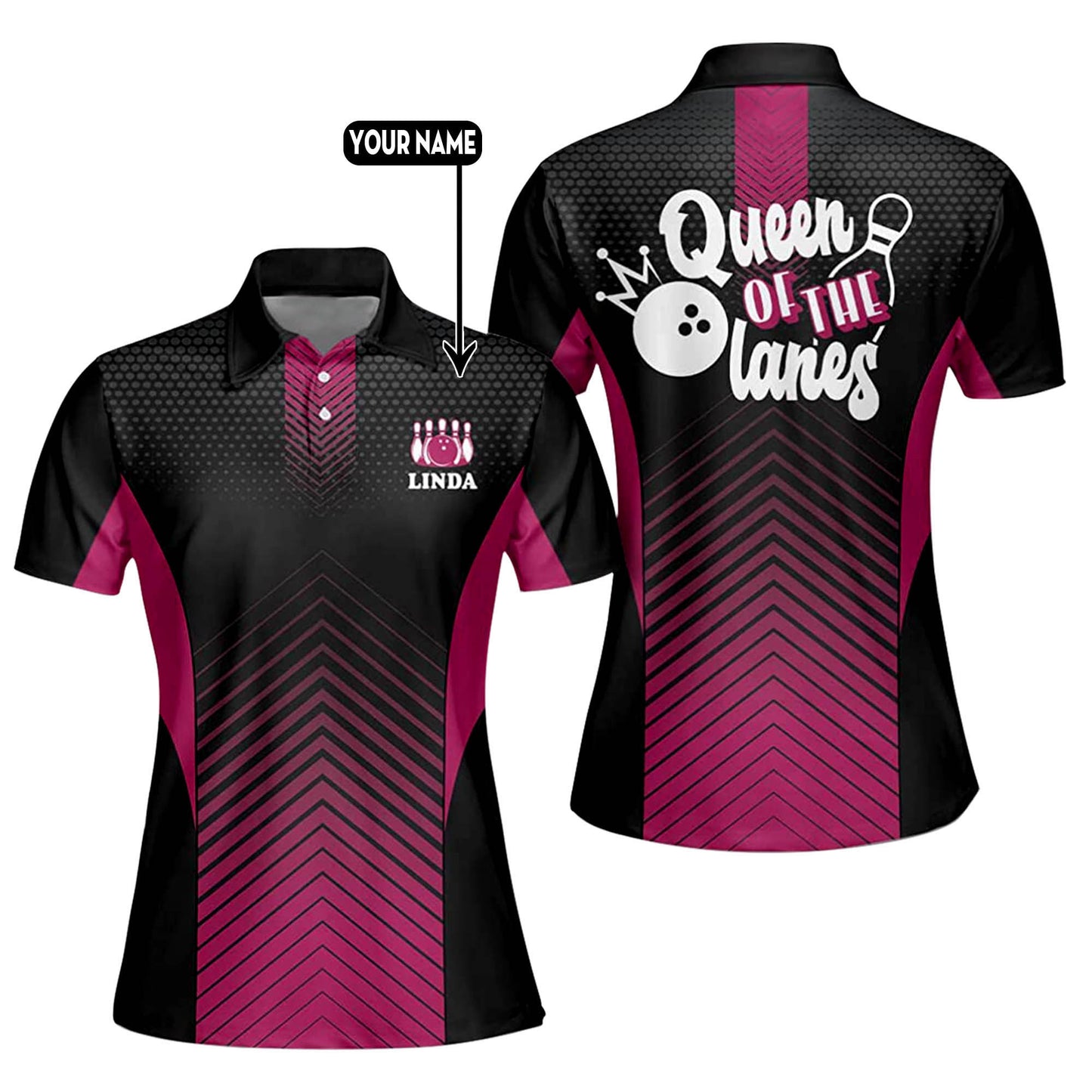 Custom Queen Of The Lanes Bowling Polo BW0009