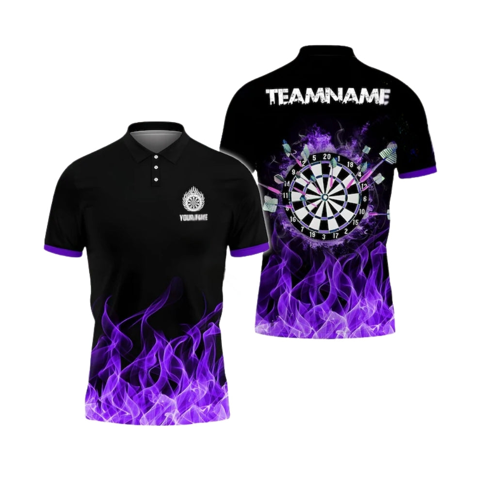 Custom Purple Flame Darts Men Polo Shirt, Custom Flame Darts Team Shirts DE0012