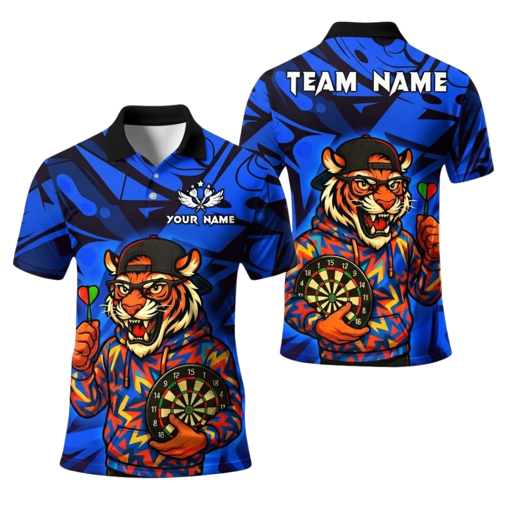 Custom Tiger Graffiti Darts Polo Shirt For Men, Custom Tigder Dart Team Shirt DE0111