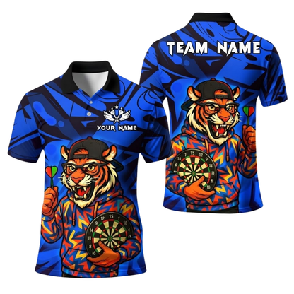 Custom Tiger Graffiti Darts Polo Shirt For Men, Custom Tigder Dart Team Shirt DE0111