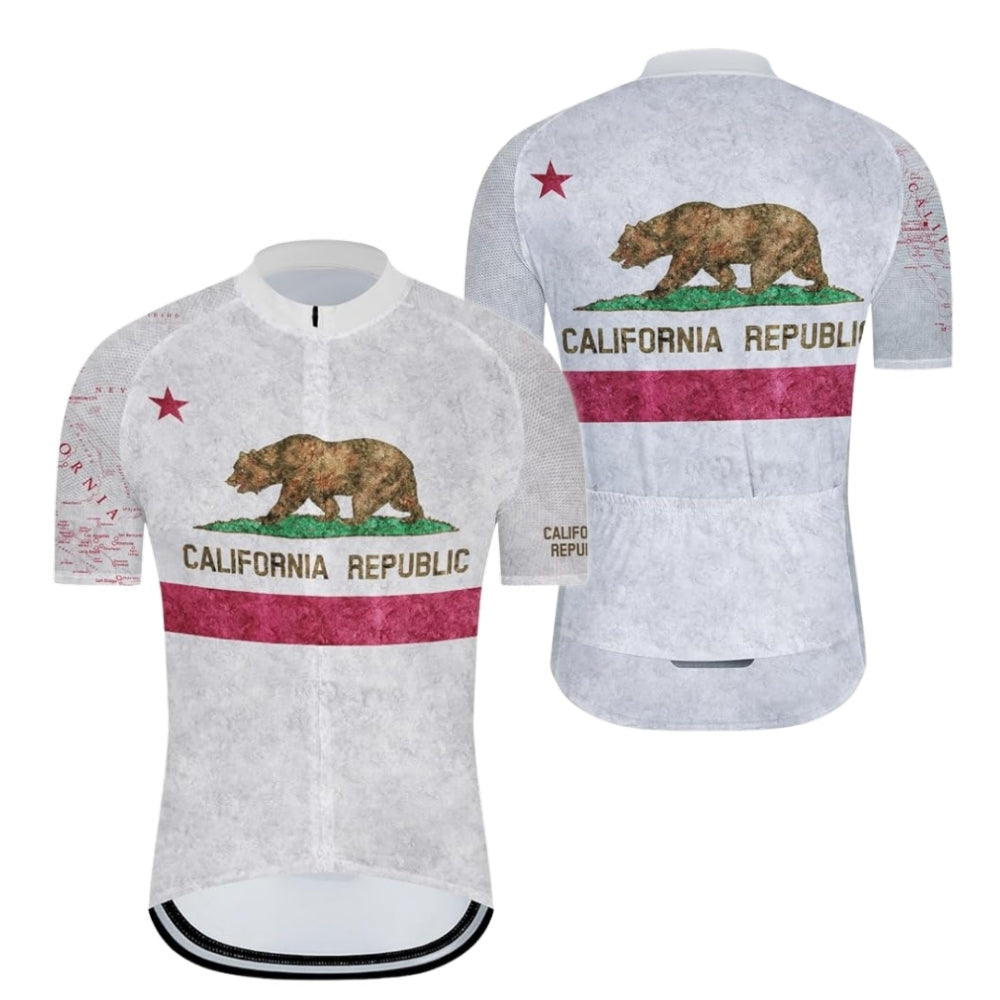 California Republic Men's White Cycling Short Sleeve Jerseys, California Cycling Jerseys CZ0023