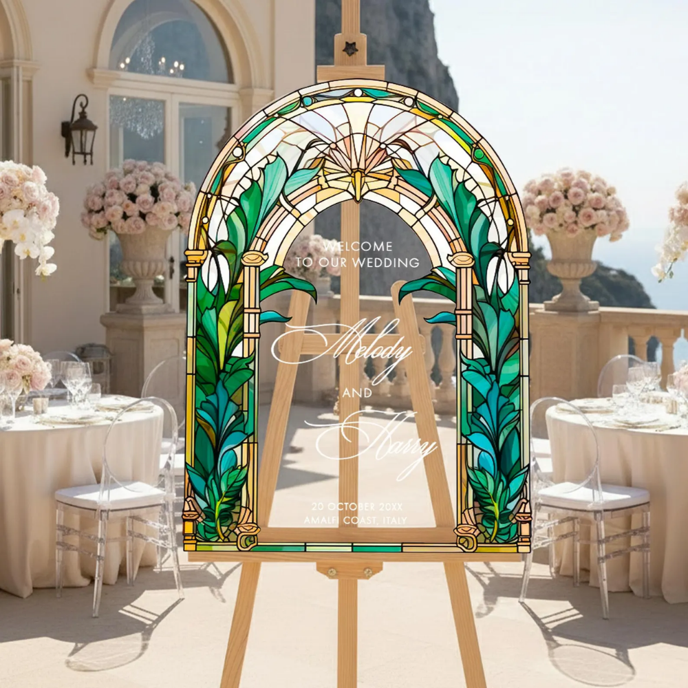 Personalized Stained Glass Wedding Acrylic Mirror Sign, Custom Wedding Welcome Sign WD0730