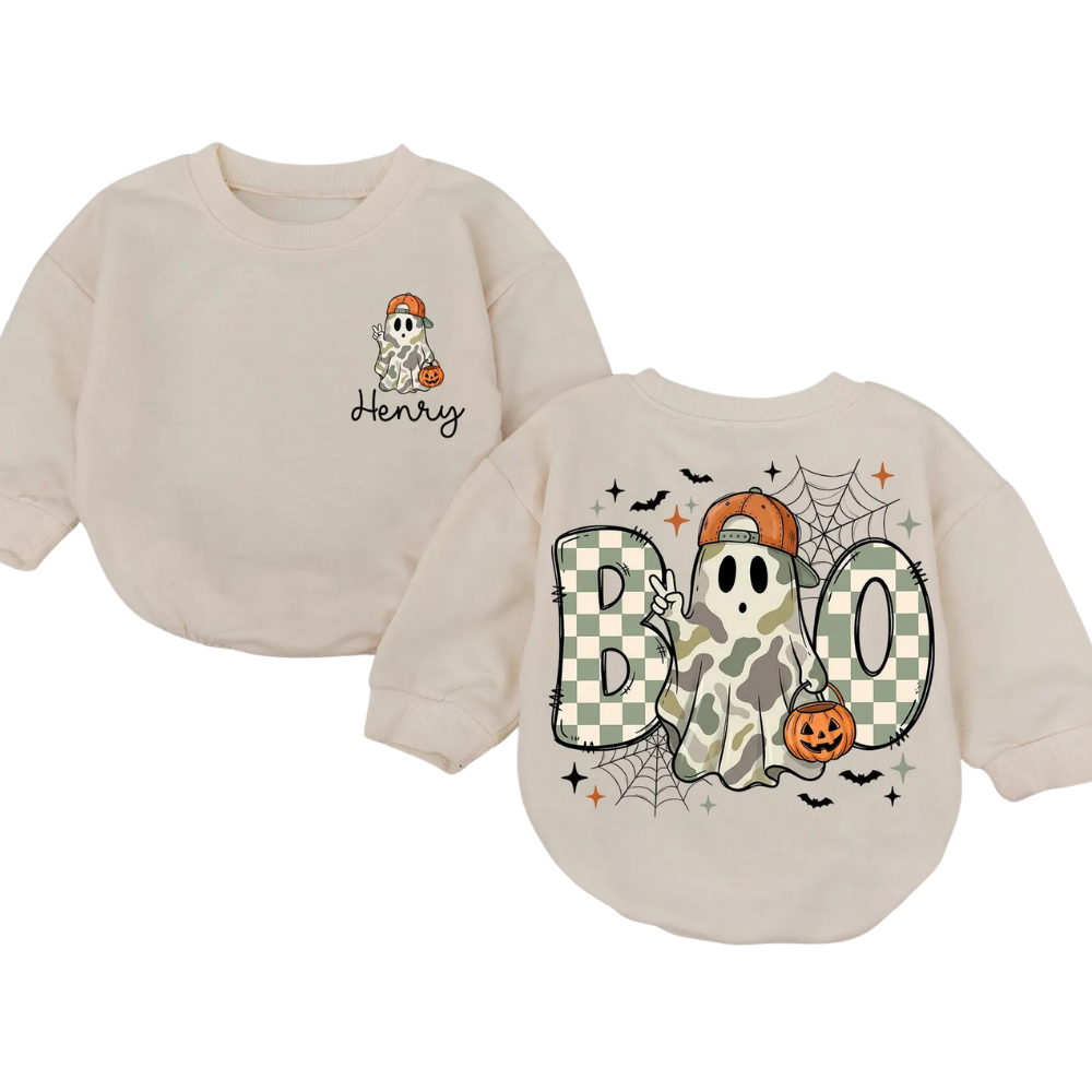 Ghost Camo Custom Halloween Baby Boy Romper Sweatshirt, Custom Baby Romper Sweatshirt For Halloween BB0704
