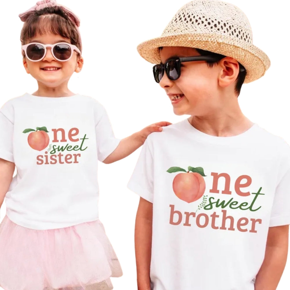 One Sweet Peach Custom Matching 1st Birthday Family T-Shirts, Custom Peach First Birthday Family Shirts ET0363