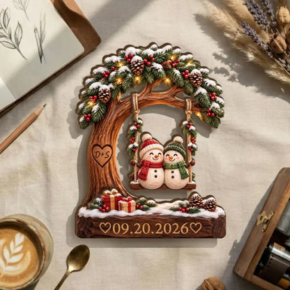 Snowman Couple Custom Christmas Wedding Layer Wooden Plaque, Custom Christmas Wooden Block Wedding Keepsake WD0892