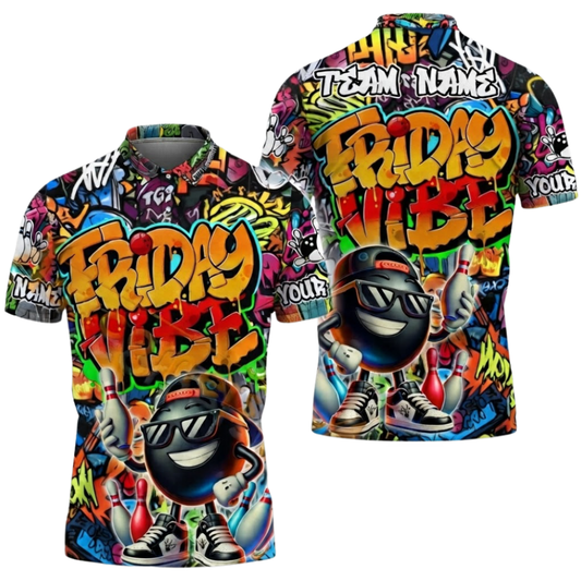 Friday Vibe Custom Funny Bowling Mens Polo Shirt, Custom Graffiti Bowling Team Shirts BZ0657