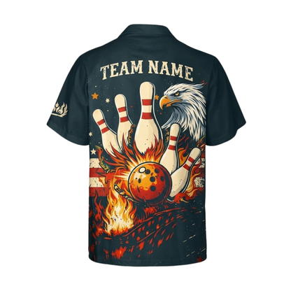 Custom Eagle Retro American Flag Hawaiian Bowling Shirt For Men, Custom Patriotic Bowling Team Shirts BZ0647
