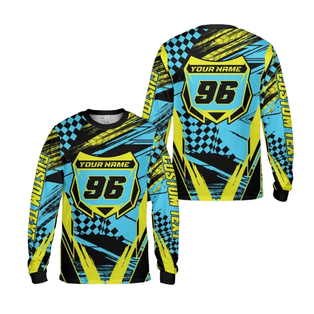 Custom Grunge Purple And Yellow Racing Motocross Long Sleeve Men's Jersey, Custom Dirt Bike Shirts ME0025