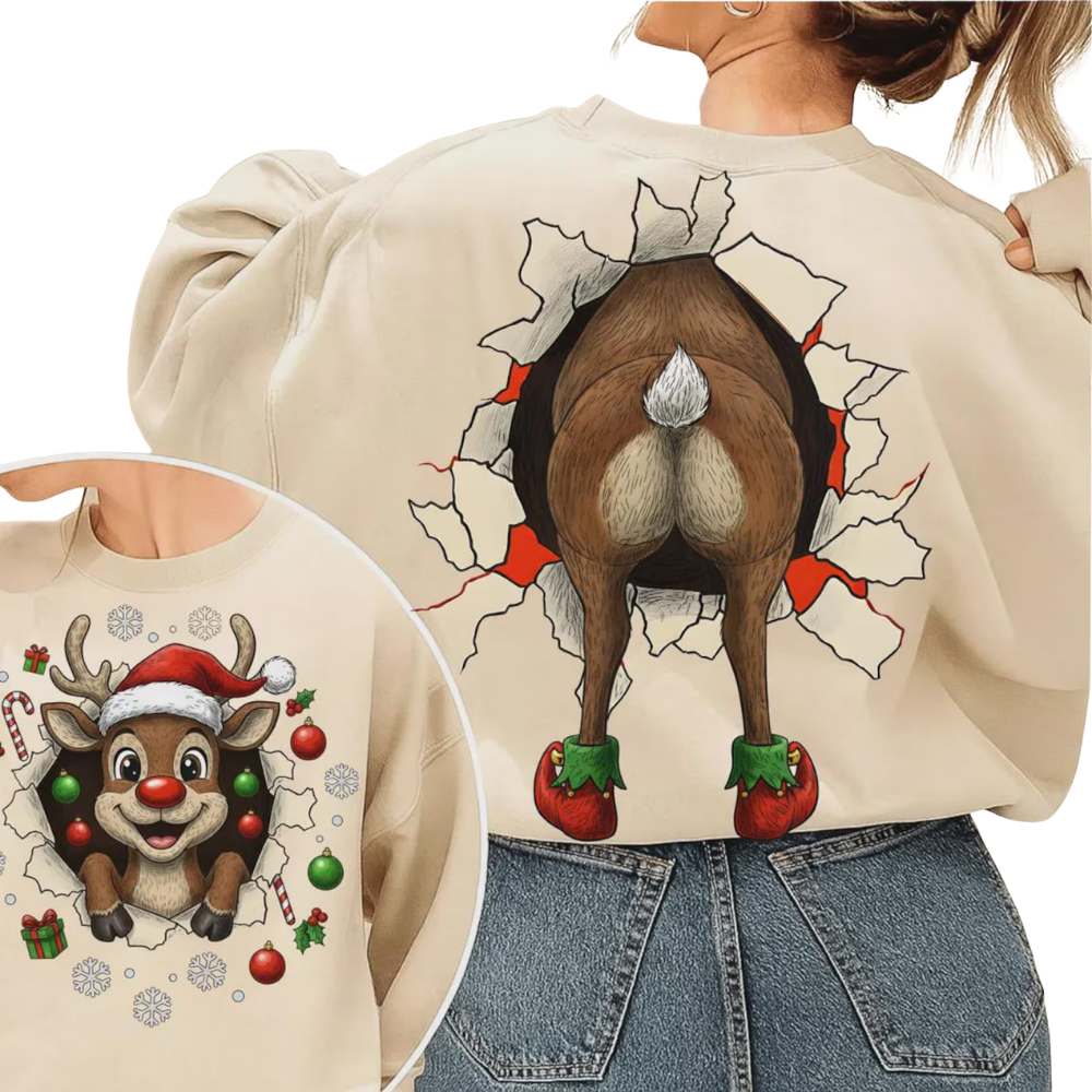 Reindeer Butt Funny Christmas Sweatshirt For Men Women, Reindeer Xmas Sweatshirt 2D1182