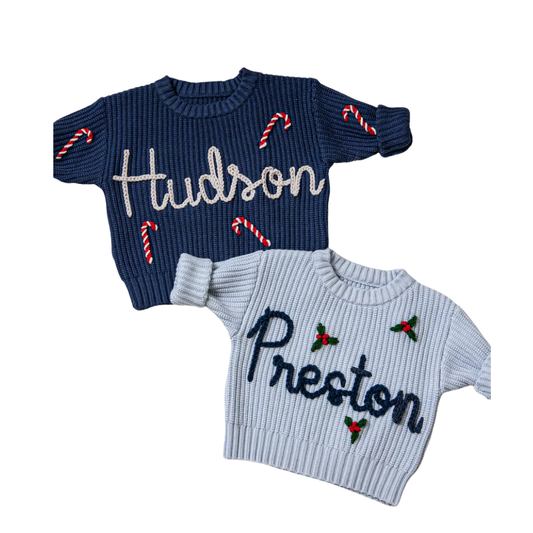 Custom Name Christmas Baby Embroidered Knit Sweater, Personalized Christmas Knit Sweatshirt BB0130