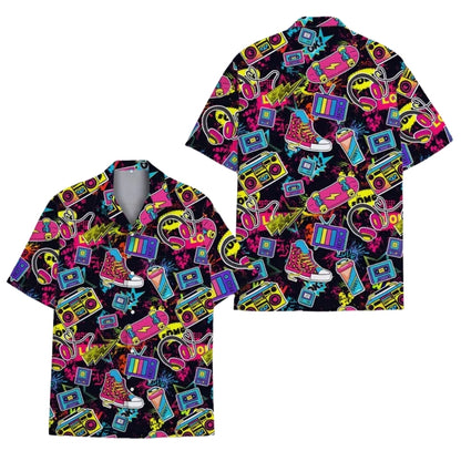 Neon Pop Art Retro 80s Hawaiian Shirts For Mens, Retro 80s Hawaiian Shirts HE0001