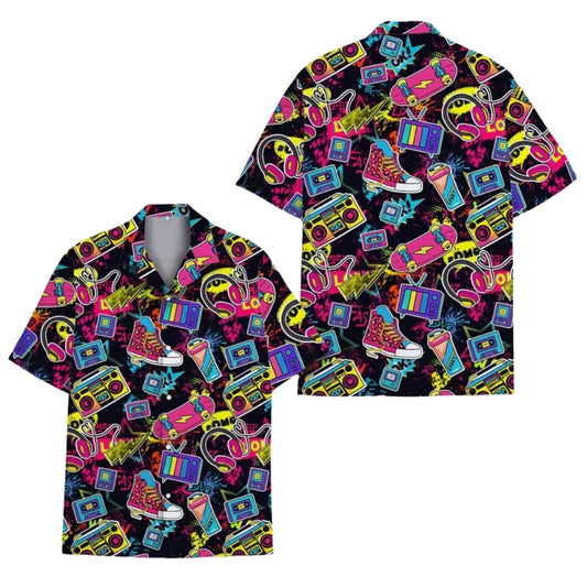 Neon Pop Art Retro 80s Hawaiian Shirts For Mens, Retro 80s Hawaiian Shirts HE0001
